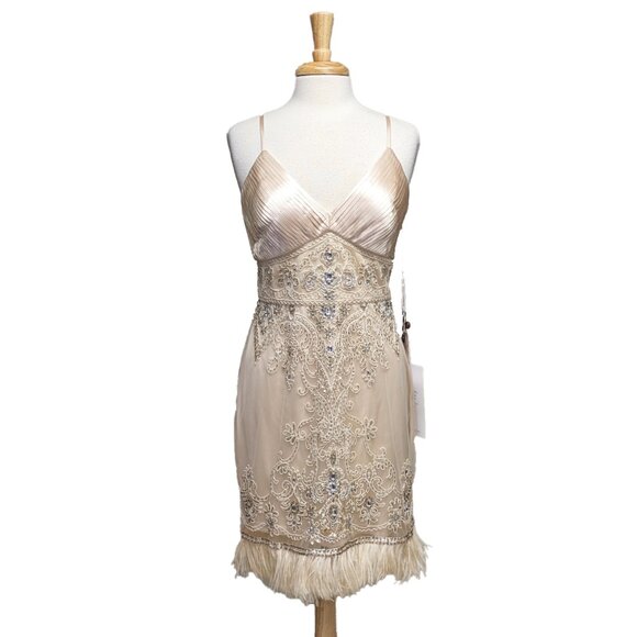 SUE WONG Beaded 1920s Flapper Dress w/ Ostrich Feather Trim NWT - Picture 2 of 8